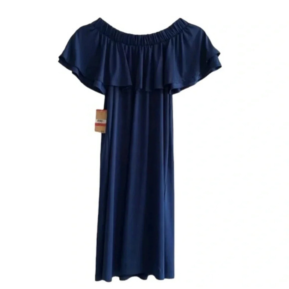 Rachel Roy Ruffled Shift Dress Off the shoulder Navy Women’s size XS NWT Stretch - Picture 4 of 13